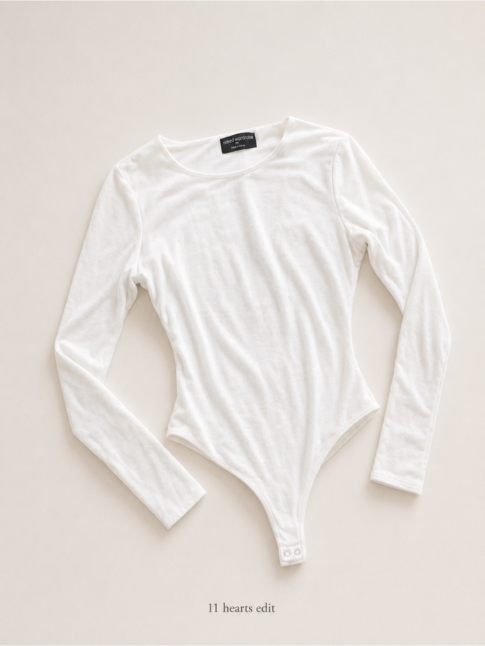 Naked Wardrobe White Open Back Long Sleeve Bodysuit Size M New